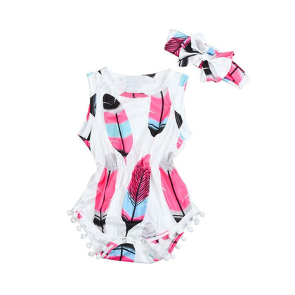 Baby girls romper Infant Kids Baby Girls Sleeveless Feather Romper - Shopium1