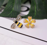 2018 creative new flower bee asymmetric earrings zircon earrings - Shopium1