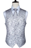 Men's Classic Paisley Jacquard Waistcoat Vest Handkerchief - Shopium1