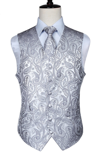 Men's Classic Paisley Jacquard Waistcoat Vest Handkerchief - Shopium1