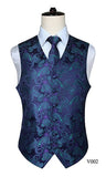 Men's Classic Paisley Jacquard Waistcoat Vest Handkerchief - Shopium1