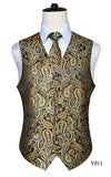 Men's Classic Paisley Jacquard Waistcoat Vest Handkerchief - Shopium1