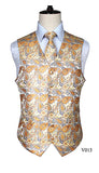 Men's Classic Paisley Jacquard Waistcoat Vest Handkerchief - Shopium1