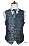 Men's Classic Paisley Jacquard Waistcoat Vest Handkerchief - Shopium1